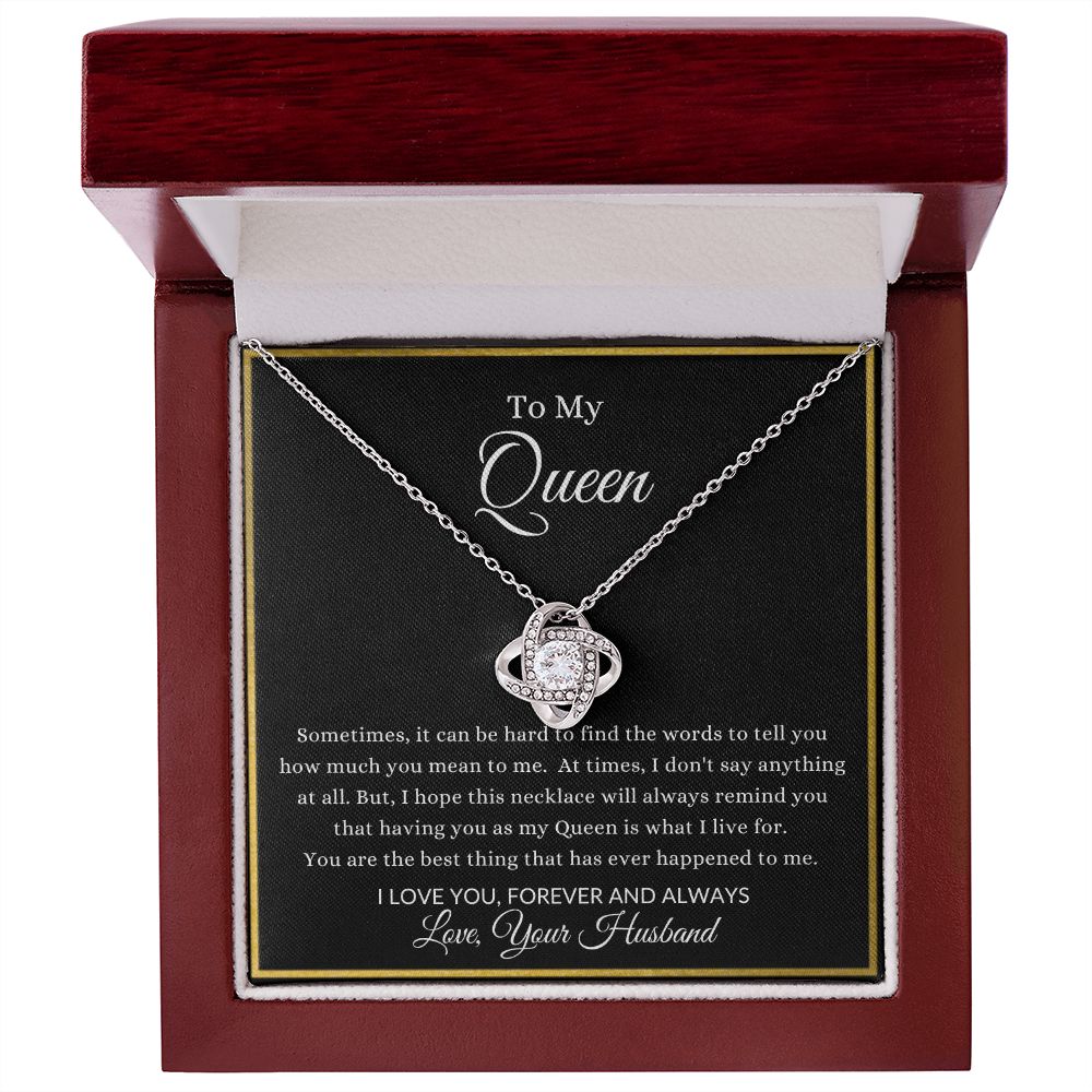 To My Queen | Love Knot Necklace 14K White Gold Finish / Luxury Box Helenity Gift Shop