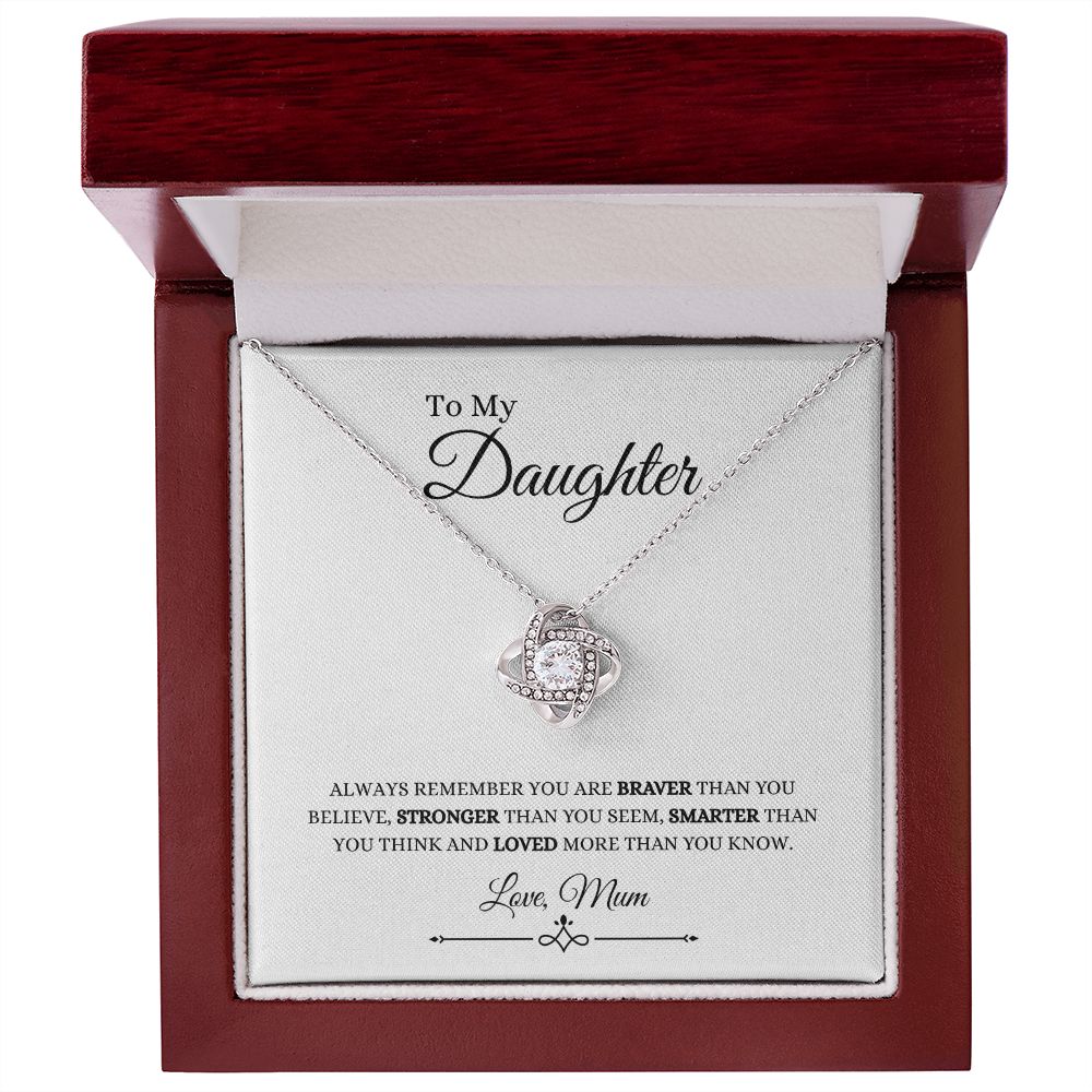 To My Daughter, Love Mum | Love Knot Necklace 14K White Gold Finish / Luxury Box Helenity Gift Shop