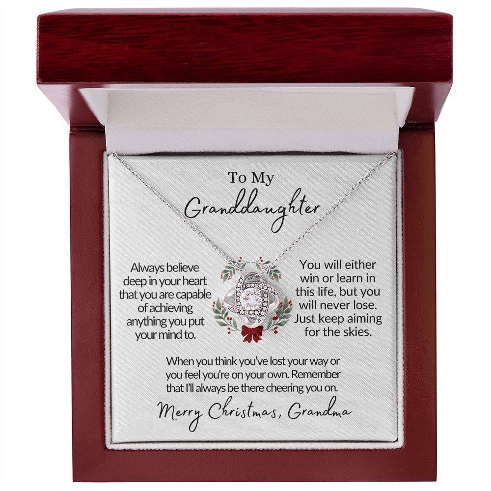 To My Granddaughter (From Grandma) | Love Knot Necklace 14K White Gold Finish / Luxury Box Helenity Gift Shop