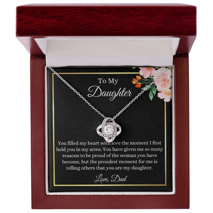 To My Daughter, Love Dad | Love Knot Necklace 14K White Gold Finish / Luxury Box Helenity Gift Shop
