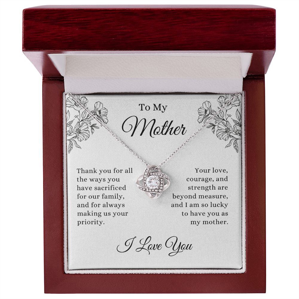 To My Mother, Thank you for all You Do | Love Knot Necklace 14K White Gold Finish / Luxury Box Helenity Gift Shop
