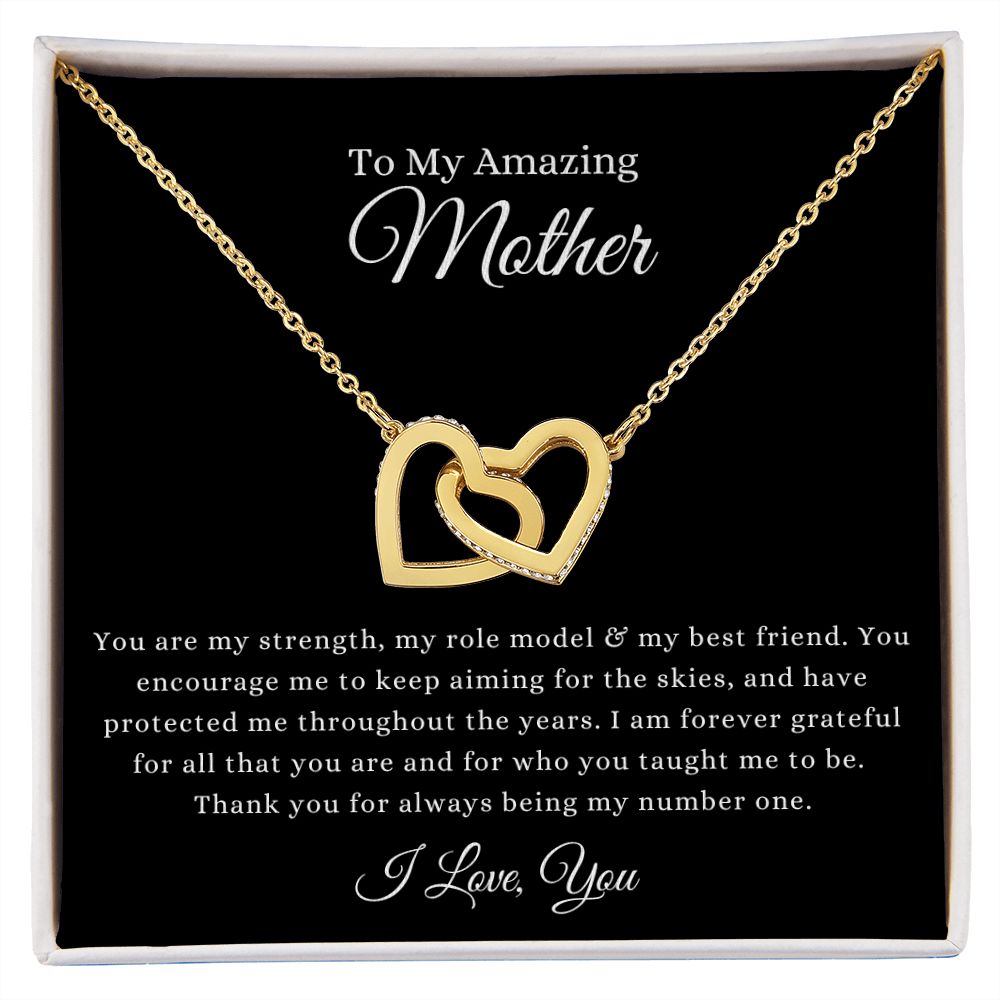 To My Amazing Mother You are my Strength | Interlocking Hearts Necklace 18K Yellow Gold Finish / Standard Box Helenity Gift Shop