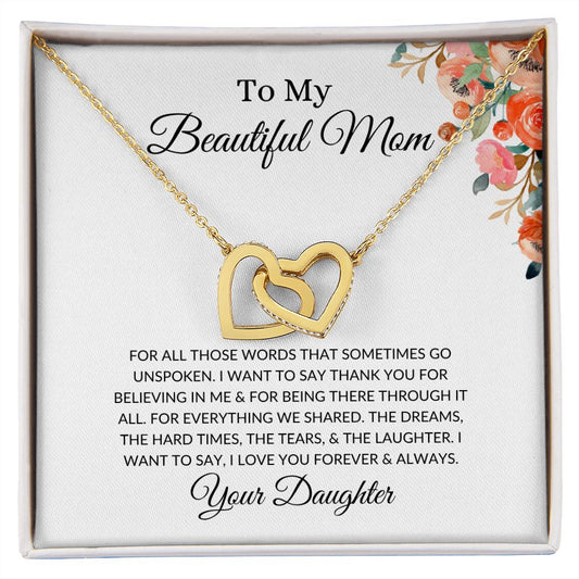 To My Beautiful Mom | Interlocking Hearts Necklace 18K Yellow Gold Finish / Standard Box Helenity Gift Shop