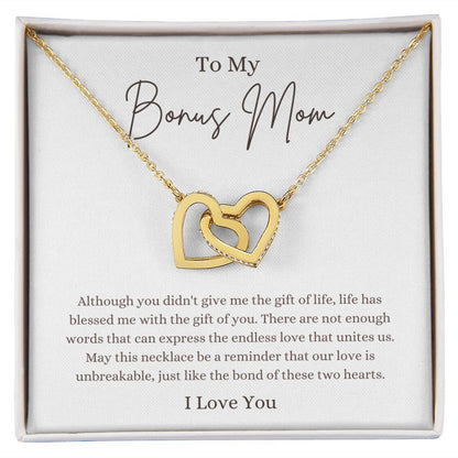 My Bonus Mom, Unbreakable Love | Interlocking Hearts Necklace 18K Yellow Gold Finish / Standard Box Helenity Gift Shop