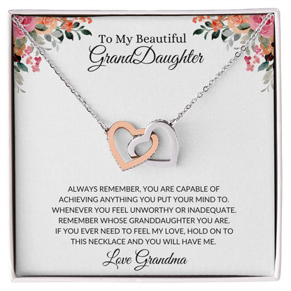 To My Beautiful Granddaughter | Interlocking Hearts Necklace Polished Stainless Steel & Rose Gold Finish / Standard Box Helenity Gift Shop