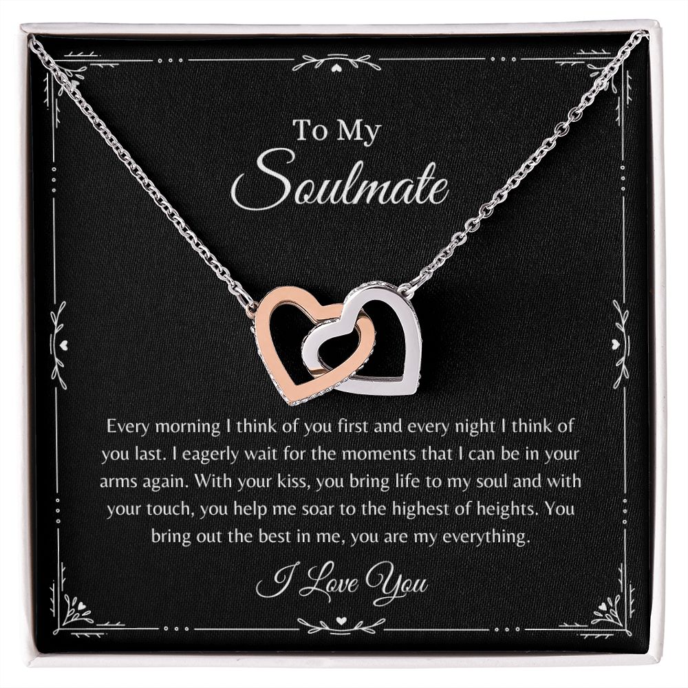 To My Soulmate, You are my Everything | Interlocking Hearts Necklace Polished Stainless Steel & Rose Gold Finish / Standard Box Helenity Gift Shop