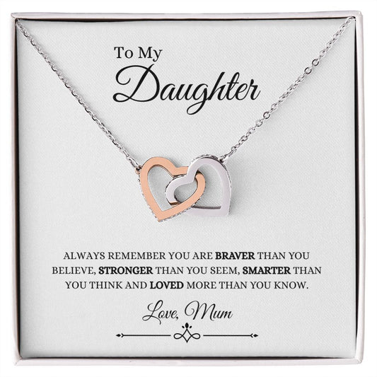 To My Daughter, Love Mum | Always Remember You are Loved (Interlocking Hearts) Polished Stainless Steel & Rose Gold Finish / Standard Box Helenity Gift Shop