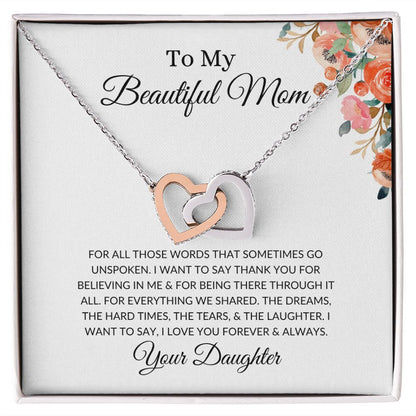 To My Beautiful Mom | Interlocking Hearts Necklace Polished Stainless Steel & Rose Gold Finish / Standard Box Helenity Gift Shop