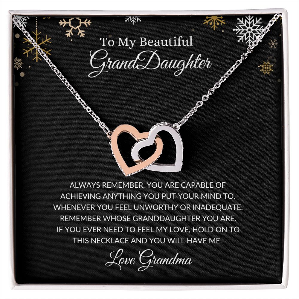 To My Beautiful Granddaughter | You are Capable Interlocking Heart Necklace Polished Stainless Steel & Rose Gold Finish / Standard Box Helenity Gift Shop