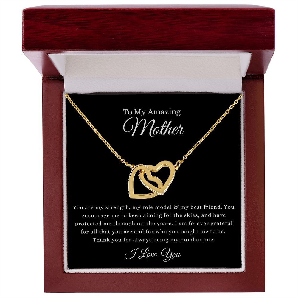 To My Amazing Mother You are my Strength | Interlocking Hearts Necklace 18K Yellow Gold Finish / Luxury Box Helenity Gift Shop