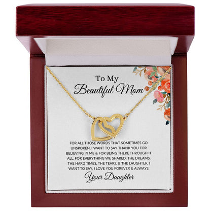 To My Beautiful Mom | Interlocking Hearts Necklace 18K Yellow Gold Finish / Luxury Box Helenity Gift Shop