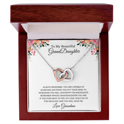 To My Beautiful Granddaughter | Interlocking Hearts Necklace Polished Stainless Steel & Rose Gold Finish / Luxury Box Helenity Gift Shop