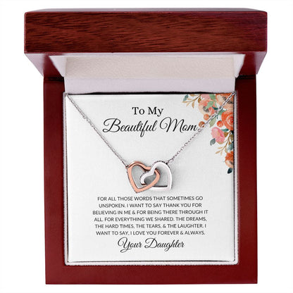 To My Beautiful Mom | Interlocking Hearts Necklace Polished Stainless Steel & Rose Gold Finish / Luxury Box Helenity Gift Shop