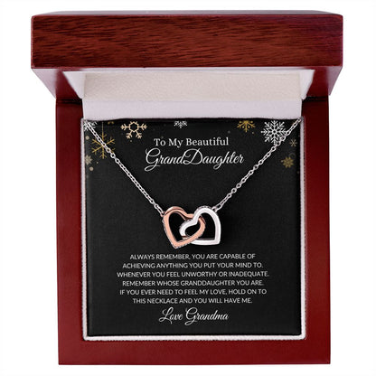 To My Beautiful Granddaughter | You are Capable Interlocking Heart Necklace Polished Stainless Steel & Rose Gold Finish / Luxury Box Helenity Gift Shop