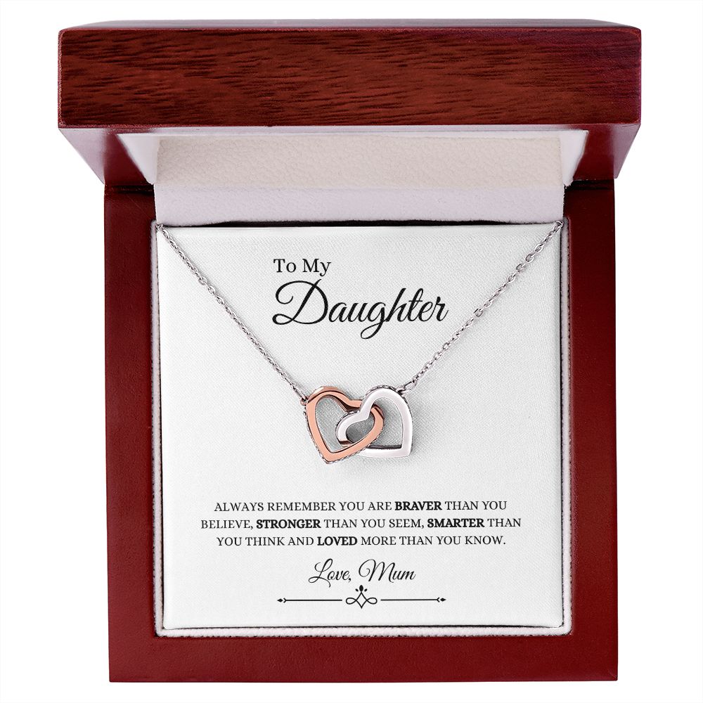To My Daughter, Love Mum | Always Remember You are Loved (Interlocking Hearts) Polished Stainless Steel & Rose Gold Finish / Luxury Box Helenity Gift Shop