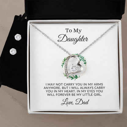 To My Daughter | Forever Love Necklace and Earring Set 14k White Gold Finish / Standard Box Helenity Gift Shop