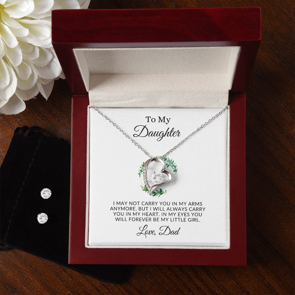 To My Daughter | Forever Love Necklace and Earring Set 14k White Gold Finish / Luxury Box Helenity Gift Shop