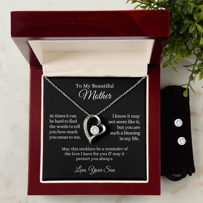 To My Beautiful Mother, A Blessing in my Life | Forever Love Necklace & Earring Set