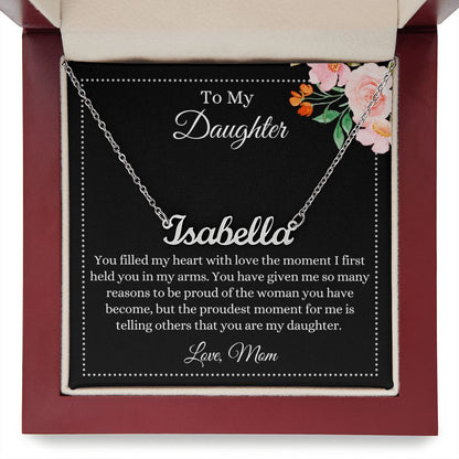 To My Daughter, Love Mom | Custom Name Necklace Polished Stainless Steel / Luxury Box Helenity Gift Shop