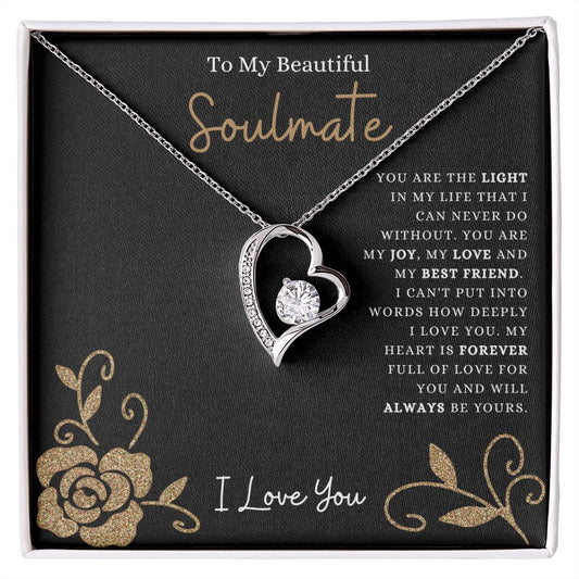 To My Beautiful Soulmate | The Light in My Life | Forever Love Necklace 14k White Gold Finish / Standard Box Helenity Gift Shop