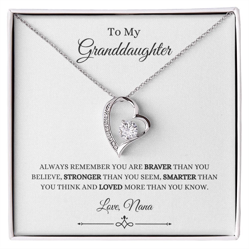 To My Granddaughter, You are Braver than You Believe | Forever Love Necklace 14k White Gold Finish / Standard Box Helenity Gift Shop