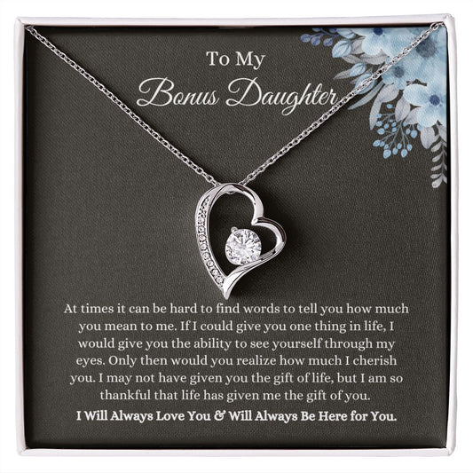 To My Bonus Daughter | Forever Love Necklace 14k White Gold Finish / Standard Box Helenity Gift Shop