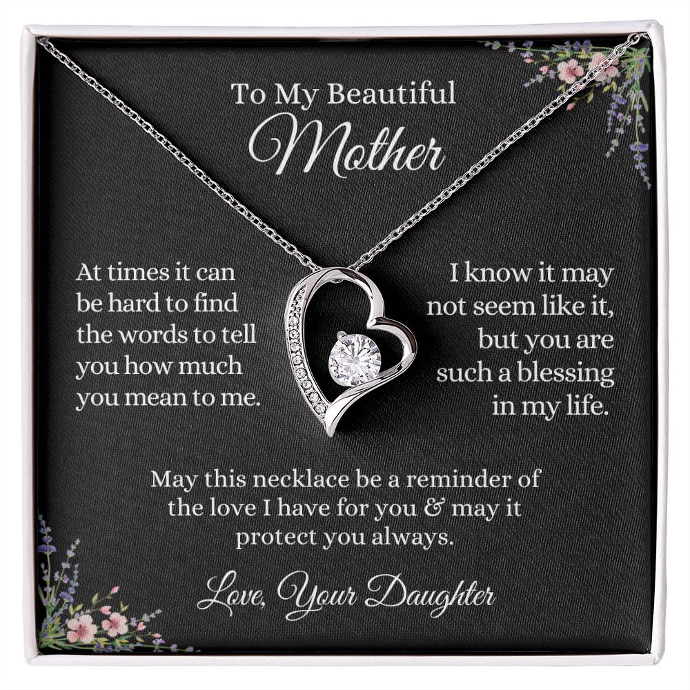 To My Beautiful Mother, From Daughter | A Blessing in my Life | Forever Love Necklace & Earring Set