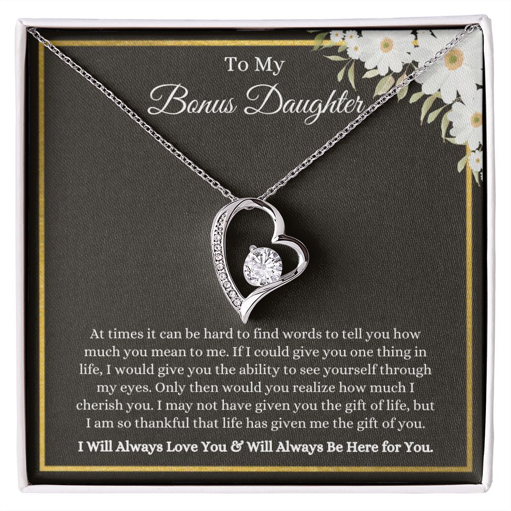 To My Bonus Daughter, Thankful for You | Forever Love Necklace 14k White Gold Finish / Standard Box Helenity Gift Shop