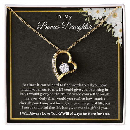 To My Bonus Daughter, Thankful for You | Forever Love Necklace 18k Yellow Gold Finish / Standard Box Helenity Gift Shop