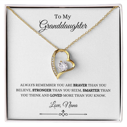 To My Granddaughter, You are Braver than You Believe | Forever Love Necklace 18k Yellow Gold Finish / Standard Box Helenity Gift Shop