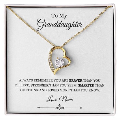 To My Granddaughter, You are Braver than You Believe | Forever Love Necklace 18k Yellow Gold Finish / Standard Box Helenity Gift Shop