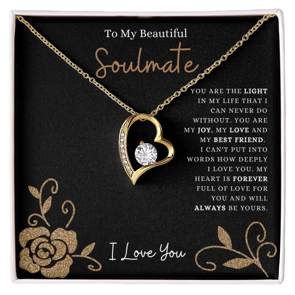 To My Beautiful Soulmate | The Light in My Life | Forever Love Necklace 18k Yellow Gold Finish / Standard Box Helenity Gift Shop