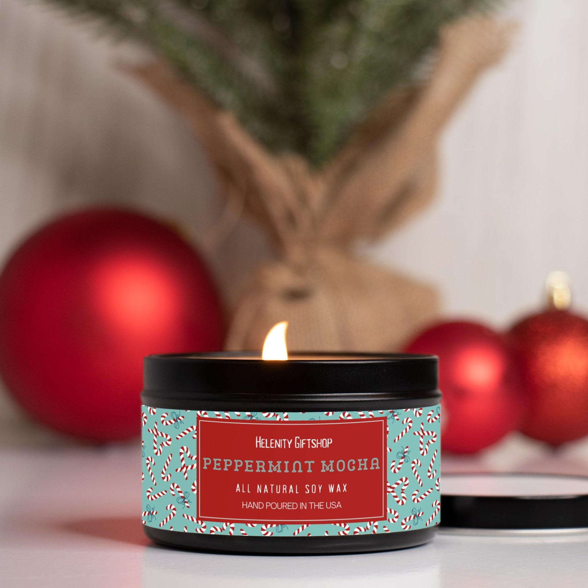 Peppermint Mocha Tin Candle 8oz Winter Collection Helenity Gift Shop