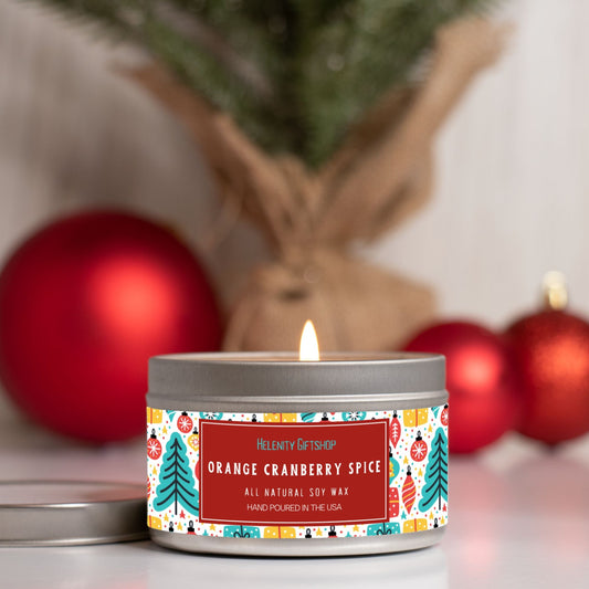 Cranberry Orange Spice Tin Candle 8oz Winter Collection Helenity Gift Shop