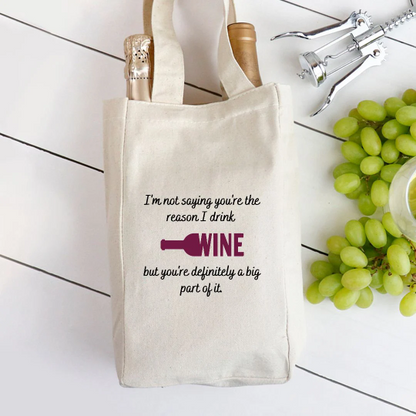 I Drink Wine Because of You- Double Wine Tote Bag (Red) Helenity Gift Shop