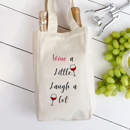 Wine a Little, Laugh a Lot - Double Wine Tote Bag Helenity Gift Shop