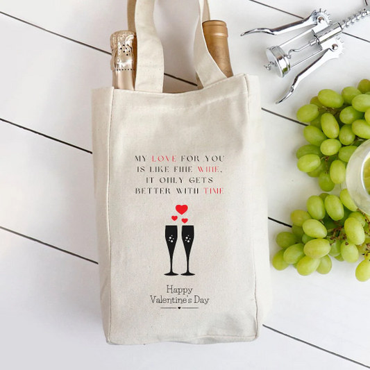 My Love for You is Like Fine Wine- Valentine's Day Double Wine Tote Bag Helenity Gift Shop