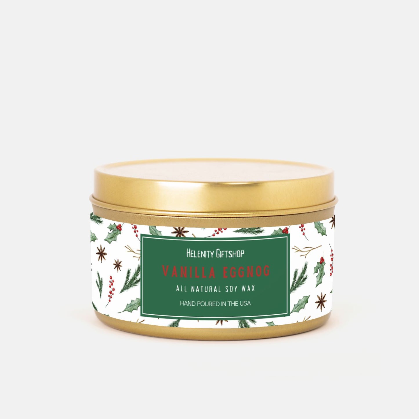 Vanilla Eggnog Tin Candle 8oz Winter Collection Gold / Vanilla Eggnog Helenity Gift Shop