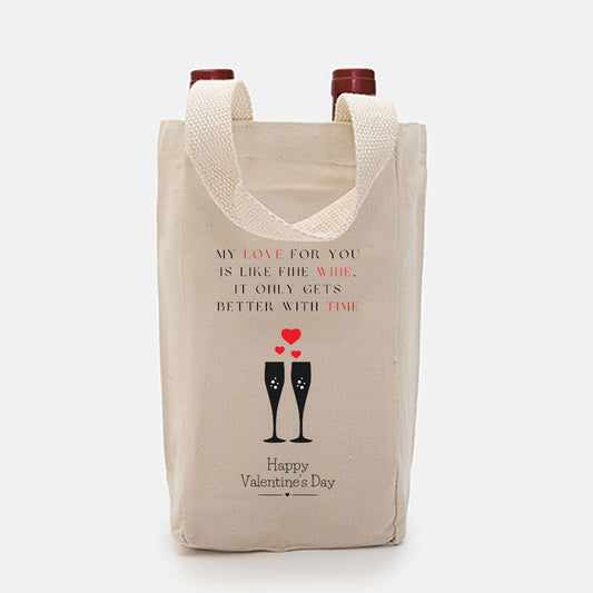 My Love for You is Like Fine Wine- Valentine's Day Double Wine Tote Bag Helenity Gift Shop